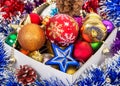 Christmas decorations in box Royalty Free Stock Photo