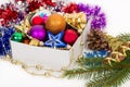 Christmas decorations in box Royalty Free Stock Photo