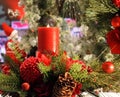 Christmas Decorations With Candle And Greenery