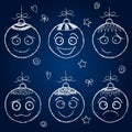Christmas decorations - chalk balls faces Royalty Free Stock Photo