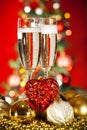 Christmas decorations and champagne glass Royalty Free Stock Photo