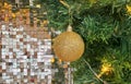 Christmas decorations christmas balls hanging on on christmas tree. Bokeh glitering in the background. Holiday seasons christmas Royalty Free Stock Photo