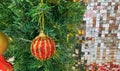 Christmas decorations christmas balls hanging on on christmas tree. Bokeh glitering in the background. Holiday seasons christmas Royalty Free Stock Photo