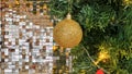 Christmas decorations christmas balls hanging on on christmas tree. Bokeh glitering in the background. Holiday seasons christmas Royalty Free Stock Photo