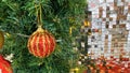 Christmas decorations christmas balls hanging on on christmas tree. Bokeh glitering in the background. Holiday seasons christmas Royalty Free Stock Photo