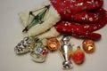 Christmas decorations for the Christmas tree in the form of vintage Christmas tree glass toys Santa Claus, balls, cones, icicles o