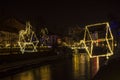 Christmas decorations in the city center on the river. Royalty Free Stock Photo