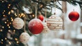 Christmas decorations close-up against the background of a Christmas tree Royalty Free Stock Photo