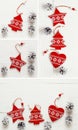 Christmas decorations collage with red ornaments and pine cones Royalty Free Stock Photo