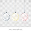 Christmas decorations colorful set. Red blue and yellow xmas balls isolated on transparent background. Holiday decorative element Royalty Free Stock Photo
