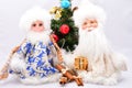 Christmas decorations, composition, Santa Claus, snow maiden, Christmas tree Royalty Free Stock Photo