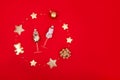 Christmas decorations details red background place text Royalty Free Stock Photo