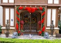 Christmas decorations at the door of an historic home in Dallas, Texas.