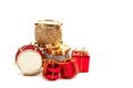 Christmas decorations, drums, presents Royalty Free Stock Photo