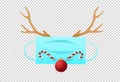 Christmas decorations with face mask, ball, candy, reindeer antler isolate on png or transparent  background, party  during Covid- Royalty Free Stock Photo