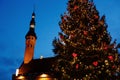 Christmas decorations on festive fir tree on main square of Tallinn, Estonia Royalty Free Stock Photo