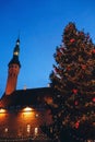 Christmas decorations on festive fir tree on main square of Tallinn, Estonia Royalty Free Stock Photo