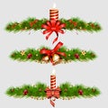 Christmas decorations with fir tree, golden jingle bells. vector illustration