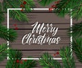 Christmas decorations with fir tree, pine cones, holly berries and decorative elements. Merry Christmas greeting card Royalty Free Stock Photo