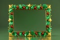 christmas decorations with a frame on a green background.