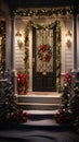 Christmas decorations on the front door of a house in New York City Royalty Free Stock Photo