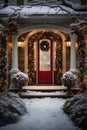 Christmas Decorations on the Front Door of a New England Home Royalty Free Stock Photo