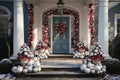 Christmas Decorations on the front door of a New England house Royalty Free Stock Photo