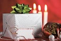 Christmas decorations and gift package with tag