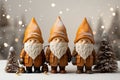 Christmas decorations and gnomes with dark brown and orange color on a white background