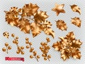 Christmas decorations. Golden holly 3d realistic vector icon set