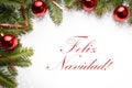 Christmas decorations with the greeting `Feliz Navidad!` in Spanish