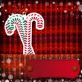 Christmas decorations on handmade knitted background