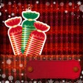 Christmas decorations on handmade knitted background