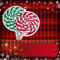 Christmas decorations on handmade knitted background