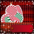 Christmas decorations on handmade knitted background