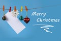 Christmas decorations hang on a rope. Christmas card Royalty Free Stock Photo