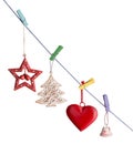 Christmas decorations hanging obliquely isolated Royalty Free Stock Photo