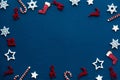 Christmas decorations and holidays sweet on navy blue  background Royalty Free Stock Photo