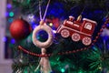 Christmas decorations hung on the Christmas tree. Merry Christmas Royalty Free Stock Photo