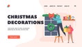 Christmas Decorations Landing Page Template. Father with Son Decorate Home, Happy Family Decorating Room for Holidays Royalty Free Stock Photo