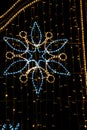 Christmas decorations with lights on a black background outside