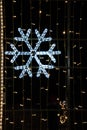 Christmas decorations with lights on a black background outside