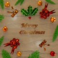 Christmas Decorations On Lite Wood