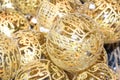 Christmas decorations on the market in Vienna.Golden balls, bulbs, bubbles,decorations and ornaments Royalty Free Stock Photo