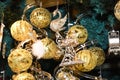 Christmas decorations on the market in Vienna.Golden balls, bulbs, bubbles,decorations and ornaments Royalty Free Stock Photo