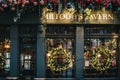 Christmas decorations on Mr. Fogg`s Tavern in Covent Garden, London, UK