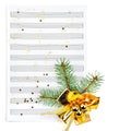 Christmas decorations and music sheet isolated on white . Free space for text Royalty Free Stock Photo