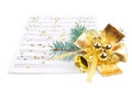 Christmas decorations and music sheet Royalty Free Stock Photo