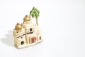 Christmas decorations, nativity scene houses isolated in a white Royalty Free Stock Photo