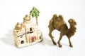 Christmas decorations, nativity scene houses isolated in a white Royalty Free Stock Photo